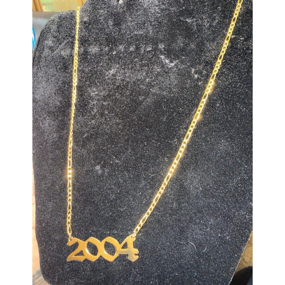 18K Gold Plated 2004 Birth Year Pendant Necklace - Figaro Chain Jewelry